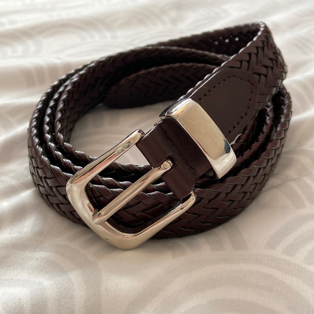 Genuine Bonded Leather Braided Woven Dark Brown Belt